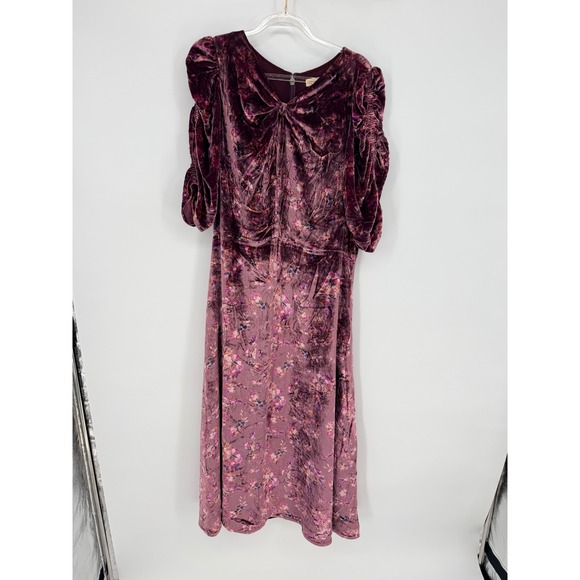Rebecca Taylor Dresses & Skirts - Rebecca Taylor Silk Blend Floral Velvet Midi Dress Purple Puff Sleeve Size 6